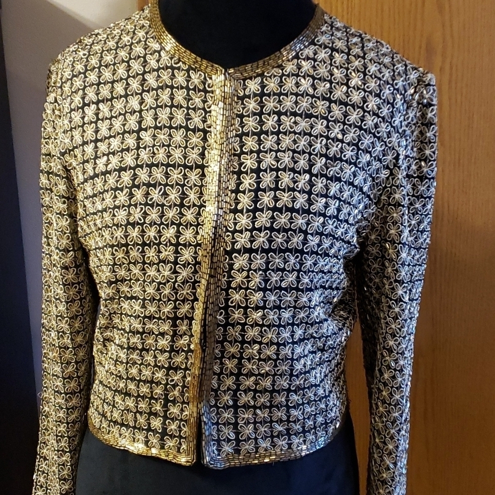 Laurence kazar Vintage NWT beaded silk crop embellished jacket